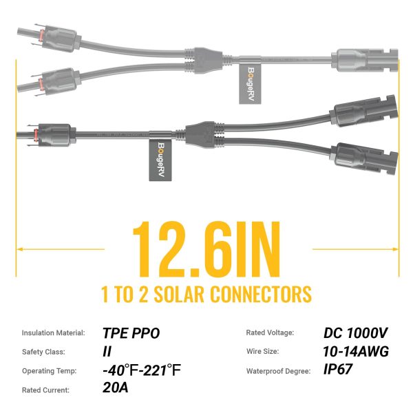 BougeRV Solar Connectors Y Branch Parallel Adapter Cable Wire Plug Tool Kit for Solar Panel
