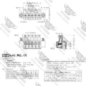 YANIUTC 3.5mm Pitch 4 Pin PCB Pluggable Terminal Block Connector Female Flange Dinkle Degson Kefa Phoenix Contact EC350VM 15EDGKM KF2EDGKM MC 1.5 STF 1847071 (YN15EDGKM-3.5-4P * 50PCS)