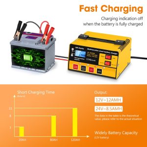 Car Battery Charger, Outerman 12V 24V Lead-Acid Battery Charger LCD Display Automatic Smart Battery Maintainer with Pulse Repair for Motorbike, Car, Boat, Lawn Mower (Orange Yellow)