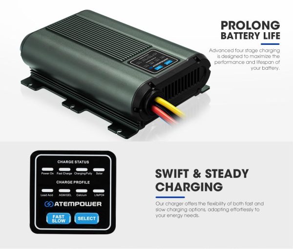 ATEM POWER 60A DC to DC Battery Charger with Anderson Plug Solar Input MPPT for AGM, Gel, Calcium, Lead Acid, LiFePO4 Batteries of 4WDs, RVs, Campers, Trailers Multi-Protection On-Board Charger