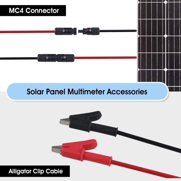 Solar Panel Power Meter 800W, Handheld PV Panel Multimeter Monitor MPPT Watt Voltage Amp with Clear Backlit LCD Display, Solar Power Tester w/ MC4 Connector and Alligator Clip Included