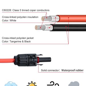 WBGADAM 10AWG Solar Extension Wire 30Feet 6mm² Solar Wire Male and Female Connectors, for Solar Systems, Car, RVs, and Boats (30Feet Red + 30Feet Black)