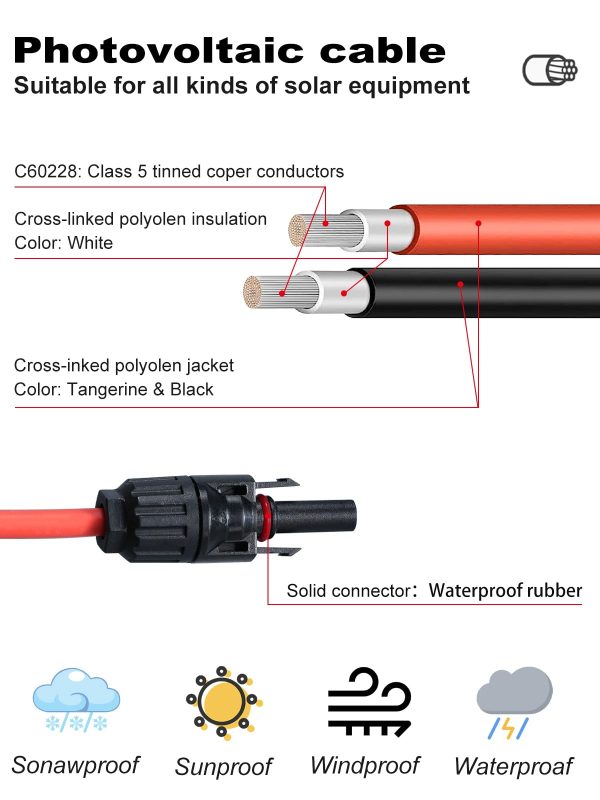 WBGADAM 10AWG Solar Extension Wire 30Feet 6mm² Solar Wire Male and Female Connectors, for Solar Systems, Car, RVs, and Boats (30Feet Red + 30Feet Black)