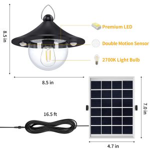 Solar Barn Light Indoor Outdoor Shed Lights Solar Powered with Remote & Motion Sensor, Waterproof Solar Hanging Pendant Lamp for Porch, Inside Home, Farmhouse, Gazebo, Chicken Coop, Daytime Available