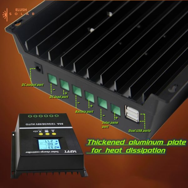 80A MPPT Solar Charge Controller 12V 24V 36V 48V LCD Display Battery Intelligent Regulator Max 100V Input Dual USB for Lead-Acid/Lithium (80A)