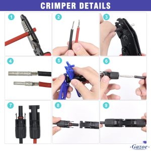 Gazoe Solar PV Panel Crimping Tool Kit with Crimper Stripper and 10 Pairs Solar Connectors and 1Pair Solar Connector Spanner Wrench, Solar Crimper Tool works for AWG14-10,2.5/4/6mm²