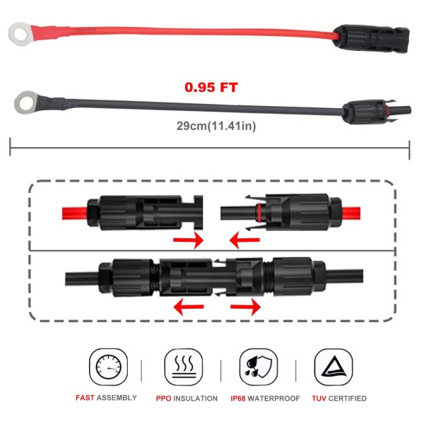 COMeap Solar Panel Connector Cable 10AWG, Compatible with MC-4 to O Ring Solar Panel Adapter Extension for Solar Generator Inverter Battery Pack Charger 0.95ft(0.29m)