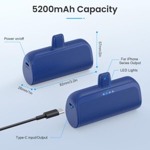 Mini Portable Charger Power Bank for iPhone,5200mAh Portable Phone Charger, Ultra-Compact PD Fast Charging Battery Pack Compatible with iPhone 14/14 Plus/Pro Max/13/12/12 Mini/11/XS/XR/X/8/7/6/6s