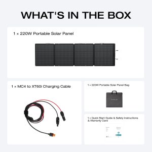 EF ECOFLOW 220 Watt Portable Solar Panel, 25% High Conversion Efficiency N-Type Solar Cell, NextGen Foldable Solar Panel with Adjustable Kickstand, IP68 Waterproof for Camping RV Off Grid System