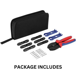 Solar Crimper Tool Kit for Solar Panel Cable Wire Contains 1PCS Solar Crimper and 6Pairs Solar connectors and 1Pair Solar Connector Spanner Wrench for Solar Installation