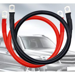 Battery Cables 4 Gauge Power Inverter Wire Set 4 AWG-2 ft Pure Copper Cable with 3/8" Lugs Terminals (1 Black & 1 Red) for Car Marine Solar ATV Lawn Mower RV Motorcycle (4awg, 2FT)