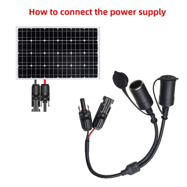 JINKAIMING Solar Panel Connector MC-4 Cable with Dual Cigarette Lighter Socket Female Seat Extension Cord with Cap 12V-24V 14AWG for Solar Generator Portable Power Station