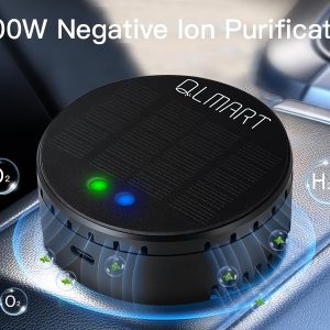 QLMART Vehicle Solar Air Purifier - Advanced Car Odor Eliminator with Negative Ion & Ozone, USB/Solar Powered, Auto Activation for Smoke, Pets, and Food Smells (Shadow Matte)