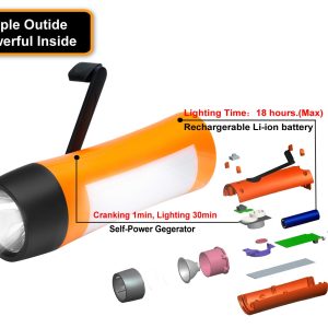 VFAN Rechargeable Hand Crank Flashlight/Generator/USB Charger for Phone and Emergency Survival Situations (Orange)