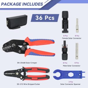 YMYP Solar Panel PV Cable Crimping Tool Kit with Stripper & 8 Pairs Connectors 1Pair Spanners, Crimper for AWG14-10 (2.5/4/6mm²) Solar Connectors