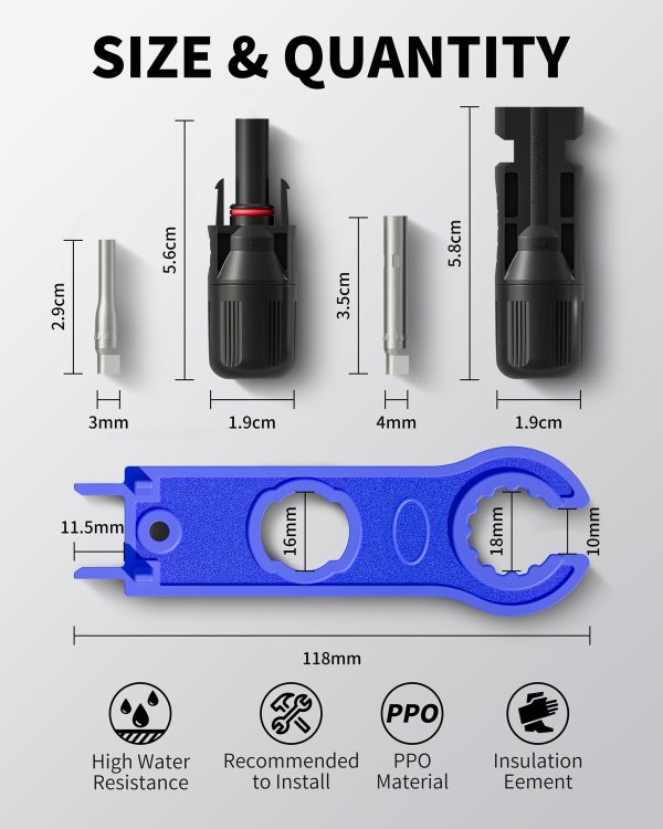 10 PCS Solar Connectors Kit IP68 Waterproof Male/Female Solar Panel Cable Connectors (5 Pairs Solar Panel Connectors)