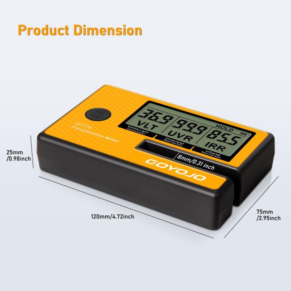 Labs Tint Meter Works on Side Windows, Digital Tint Solar Film Car Transmission Meter with Automatic Calibration, 3-in-1 Solar Film Meter VL UV IR Detection, for Automotive Window Tint Shop Stay Legal