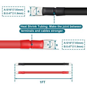 ZONBANG 8 AWG Battery Cable, 2 PCS Battery Cables with Terminals, Battery Cable Wire with 5/16 inch Terminals, Copper Marine Battery Cables, 1FT