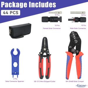 Gazoe Solar PV Panel Crimping Tool Kit with Crimper Stripper and 10 Pairs Solar Connectors and 1Pair Solar Connector Spanner Wrench, Solar Crimper Tool works for AWG14-10,2.5/4/6mm²