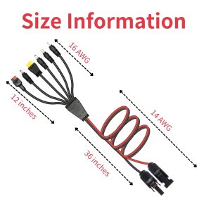 1 to 6 Y Splitter Solar Connector Kit Extension Cable with Female and Male Connectors Solar for Panel Adaptor Kit Tool, 4 Feet Solar Connector Extension Cable, DC8mm DC6.5mm, DC5.5mm Connector