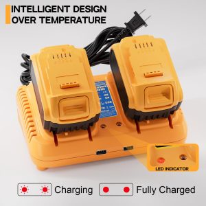 LILEIPOWER Replacement Battery Charger for Dewalt 20V Max Battery Charger,Compatible with Dewalt 12V/20V Li-ion Battery (Yellow, 【2-Port】 Charger)