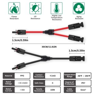 SOYAN Solar Connectors Y Branch Parallel Adapter 10AWG Cable for Solar Panel (Red & Black)