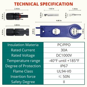 TOMSHIELE MC-4 Connector Professional Grade Solar Power Connector 15 Pairs (Male/Female) of Solar Connector PV Plus a Complimentary Pair of Wrenches Durable IP67 Waterproof Solar Panel Connector