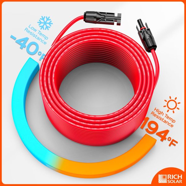 10 Gauge 10AWG One Pair 30 Feet Red + 30 Feet Black Solar Panel Extension Cable Wire with Female and Male Connectors+T Branch Connectors (30FT 10AWG+T2)