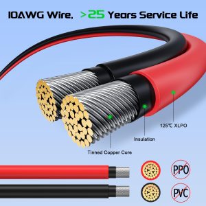 Bateria Power Solar Panel Extension Cable 10AWG(6mm²) with Female and Male Connectors with Extra Free Spanners, PV Solar Extension Wire Solar Panel Adaptor Kit Tool(100FT Red + 100FT Black)