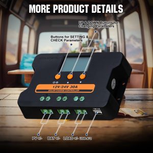 [𝗨𝗽𝗴𝗿𝗮𝗱𝗲𝗱]ECO-WORTHY Solar Charge Controller 30A Solar Panel Custom Battery Regulator, Dual USB Port Auto 12V/24V PWM for FLD/LiFePO4/SLD/GEL