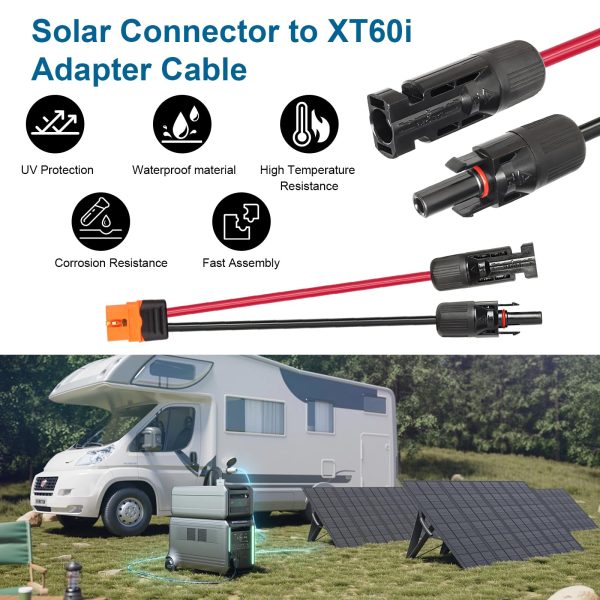 MOOKEERF Solar to XT60i Cable 10AWG 15FT Solar Panel to XT60i Adapter Connector XT60i-F Extension Cable for Portable Power Station Solar Generator