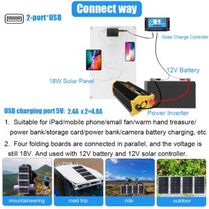 OLONETO 4000W 12V to 110V/220V Solar System Combination Inverter Solar Panel Kit Solar Generator Home Grid System 30A Controller + 18w12v Solar Panel (Color : Yellow, Size : 12V-220V)