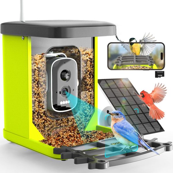 Smart Bird Feeder with Camera AI Identify Bird Species, 4MP HD Smart Bird Camera for Outdoor with Solar Panel, Auto Capture Bird Videos & Motion Detection, Bird Watching Camera TF Card Included