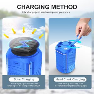 Camping Lantern 5000mAh Solar Hand Crank Telescopic LED Flashlight USB Charger for Power Outages ,Portable Rechargeable Battery Powered Operated Lanterns Lamp, Camping Gear Accessories (Blue)