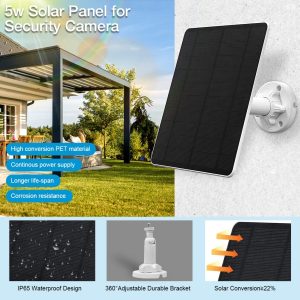 Solar Panel for Security Camera,5W USB Solar Panel for Cameras DC 5V,Camera Solar Panel Charger Micro USB & USB-C & DC,IP65 Waterproof USB Solar Panel Charger for Camera with 360°Adjustable Mounting