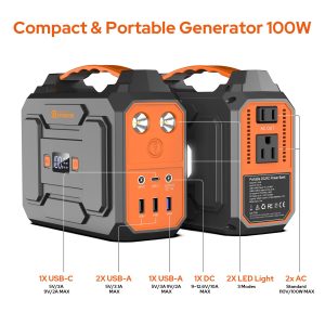 Portable Solar Generator with Panel, 100W Portable Power Station with 40W Solar Panel, 110V AC Outlet Camping Solar Power Generator 146Wh Lithium Battery Pack for Home Use, RV, Outdoor Power Outage