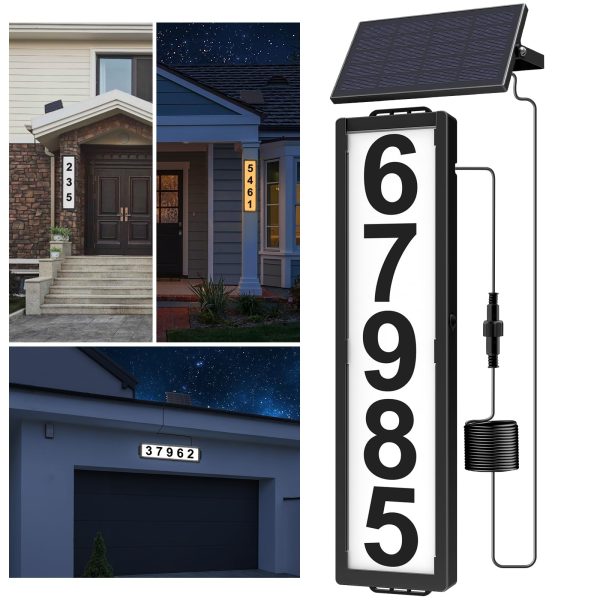 Solar Backlit Address Sign with Separate Solar Panel, IP65 Waterproof LED Lighted House Number Plaque with 3 Color Temperature, Horizontal & Vertical Mounted Sign for Visitor, 911, Mailman, Ubereats