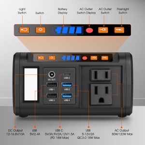 Takki Portable Power Station 111Wh, Camping Solar Generator Lithium Battery Pack with 110V AC DC USB Ports LED Flashlight for Home Use Camping Laptop CPAP Emergency Power Backup