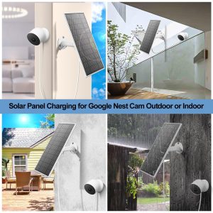 Solar Panel for Google Nest Camera, Compatible with Google Nest Cam Outdoor or Indoor, Battery - 5W Solar Power with 13.1Ft Fast Charging Cable, IP66 Waterproof - Made for Google Nest