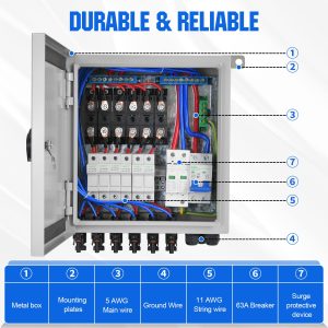 ECO-WORTHY 6 String PV Combiner Box(Metal Case) & 63A Circuit Breakers for Solar Panels