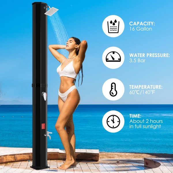 MAMIZO Outdoor Solar Shower, 10.6 Gallon/16 Gallon Solar Heated Shower with Shower Head and Foot Shower Tap, 2-Section Pool Shower with Protective Cover for Backyard, Garden, Beach Spa (16 GAL)