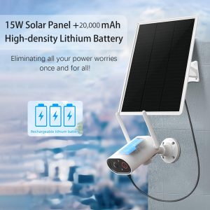 Solar Panel for Trail Camera,Game Camera Security Cameras,Built-in Rechargeable 20000mAh Battery,DC 5.5x2.1mm with MultiInterfaces, MultiUsage Suitable,DC 5V Output IP66 Waterproof, 10ft Long Cable