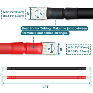 ZONBANG 4 AWG Battery Cable, 2 PCS Battery Cables with Terminals, Battery Cable Wire with 5/16 inch Terminals, Copper Marine Battery Cables, 2FT