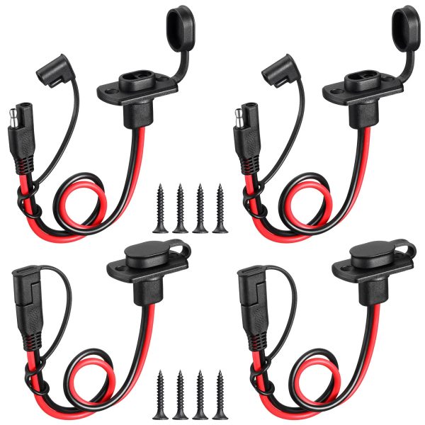 Tuanse 4 Pcs 12 AWG Power Socket Sidewall Port Compatible with SAE Quick Connect Solar Panel Weatherproof Solar Panel Cables and Connectors Battery Connector Power Parts for Generator Battery Charger