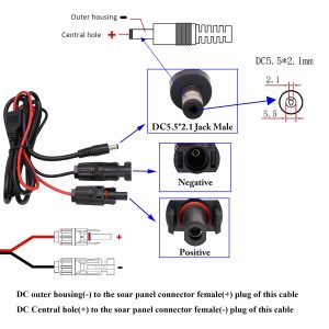 ZUYOOK Solar Panel Plug to DC 5.5mm x 2.1mm Male Adapter Cable MC-4 to DC Cable with DC 3.5x1.35mm,DC 5.5mmx2.5mm 6.3x3mm and DC8mmConverter for Solar Panel and Generator Connector 1.5m/5ft 16AWG