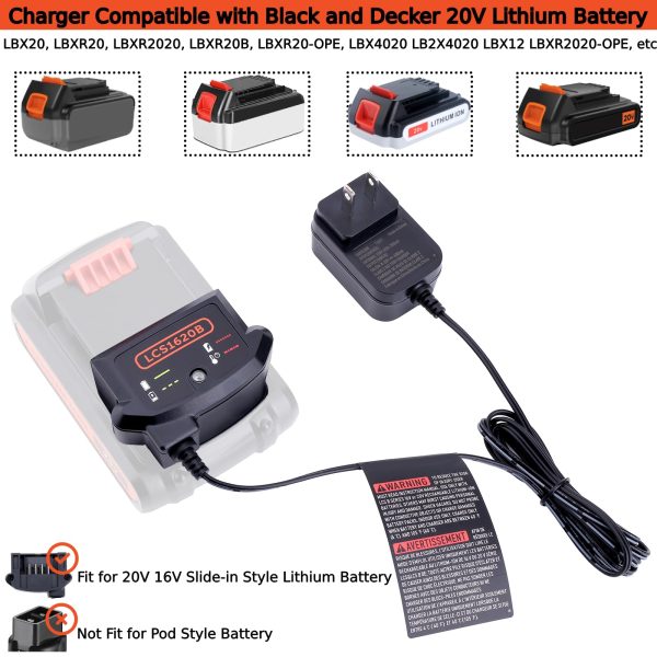 Tulepowceeng LCS1620B Charger Compatible with Black and Decker 20V 12V Max Lithium Battery LBXR20 LBX4020 LBX20 LBXR2020 Replacement for Black and Decker 20v Lithium Battery Charger LCS1620 BDCAC202B