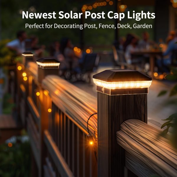 ENSLI 4x4 Solar Post Lights Outdoor, 6 Pack 40 LEDs 30 Lumens Fence Post Solar Lights Outdoor with 3 Modes, Waterproof Solar Powered Deck Fence Post Lights, Solar Post Cap Lights for Vinyl Wooden Post