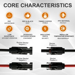 Faiwaycle Solar Connectors Y Branch Upgraded Solar Panel Connector, 1 Pair Adapter Cable Wire Plug Tool Kit for Solar Panel(M/FF+F/MM)