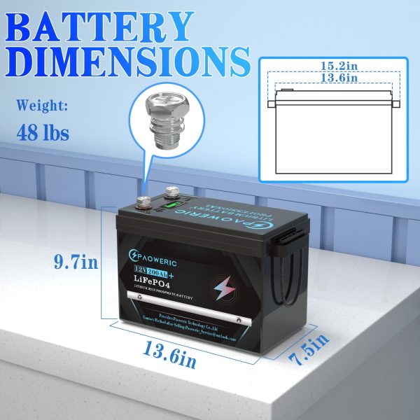 12V 200Ah LiFePO4 Battery Built-in 150A BMS,Rechargeable Lithium Battery, 10000+ Deep Cycles, Pefect for Solar systerm,RV,Camping,Battery Backup,Marine and Home Energy Storage