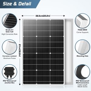 SJUEDENG 100 Watt Solar Panel Kit Ring Camera Solar Panel 100w, RV Solar Panel Kit Flexible with Connectors Extension Wires Charger for Battery Marine Boat Cabin Van Car Doorbell Outdoor Cam